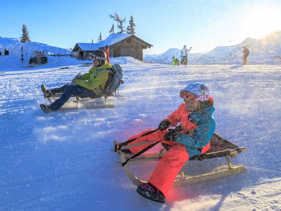 In the last sunlight on the toboggan run of the Hochwurzen