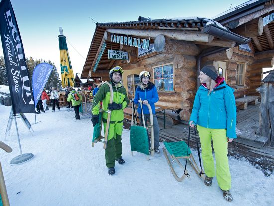 Day and night toboggan rental station at Tauernalm