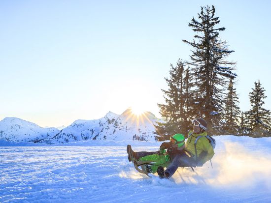 In the last sunlight on the toboggan run of the Hochwurzen