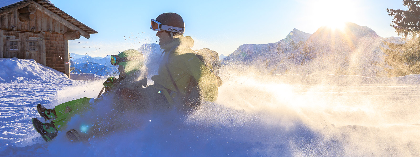 Flit into the valley in the last light on the toboggan