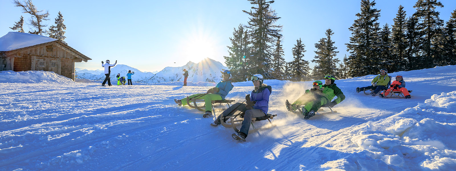 Flit into the valley in the last light on the toboggan